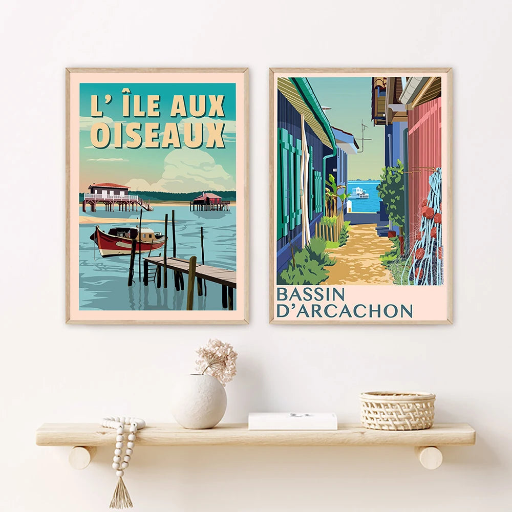 Travel Vintage Home Decor Arcachon Basin Landscape Traditional Village Poster Retro Vintage Wall Art Picture Living Room Decor