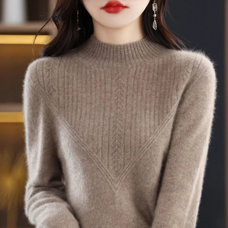 100% merino sweater women's turtleneck pullover loose knit bottoming shirt autumn and winter long sleeve cashmere top