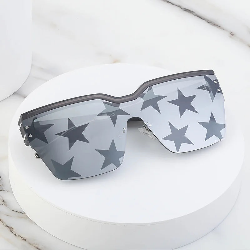 Unisex One Piece Square Sunglasses Men Brand Designer Luxury Rivet Oversized Sun Glasses For Female Coating Flat Lens Sunglass