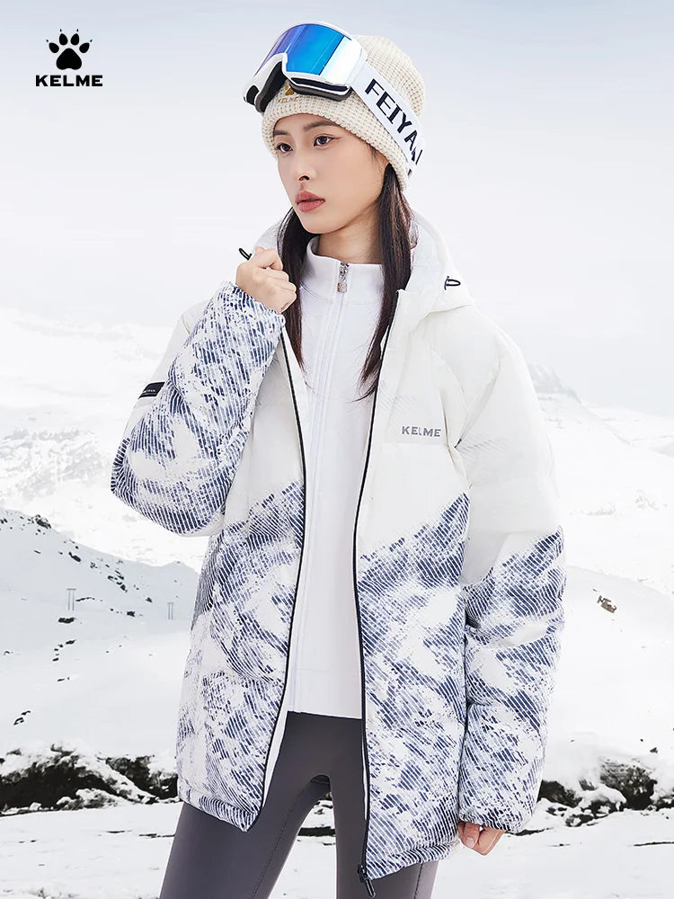 Kelme Short Down Jacket Men's Winter 2024 Snow Mountain Hooded Warm Cotton Jacket Outdoor Sports Thick Warm Coat