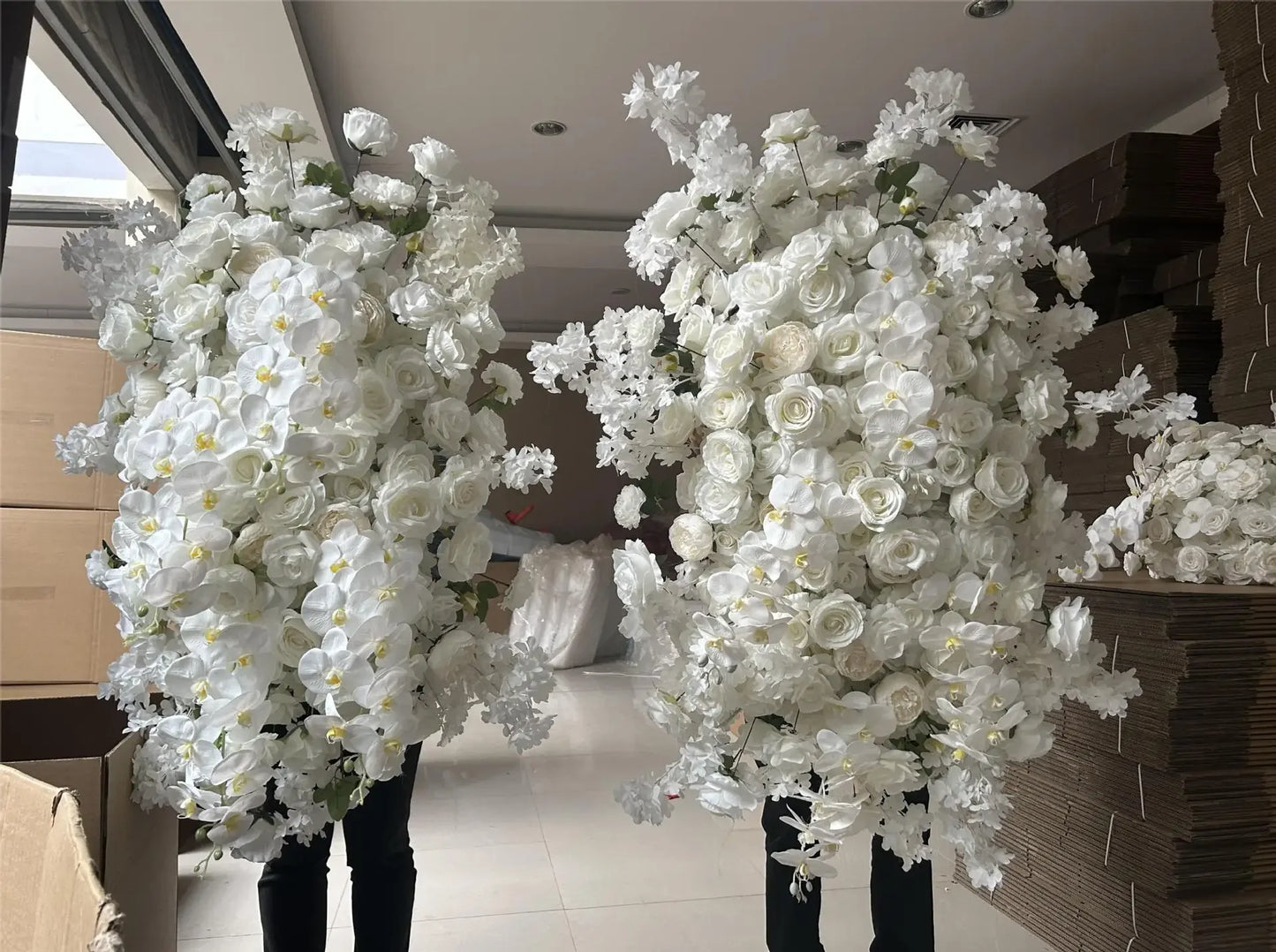 Artificial White Cherry Blossom Orchid Rose Row Wedding Arch Backdrop Wall Hanging Flower Hotel Party Props Home Decor