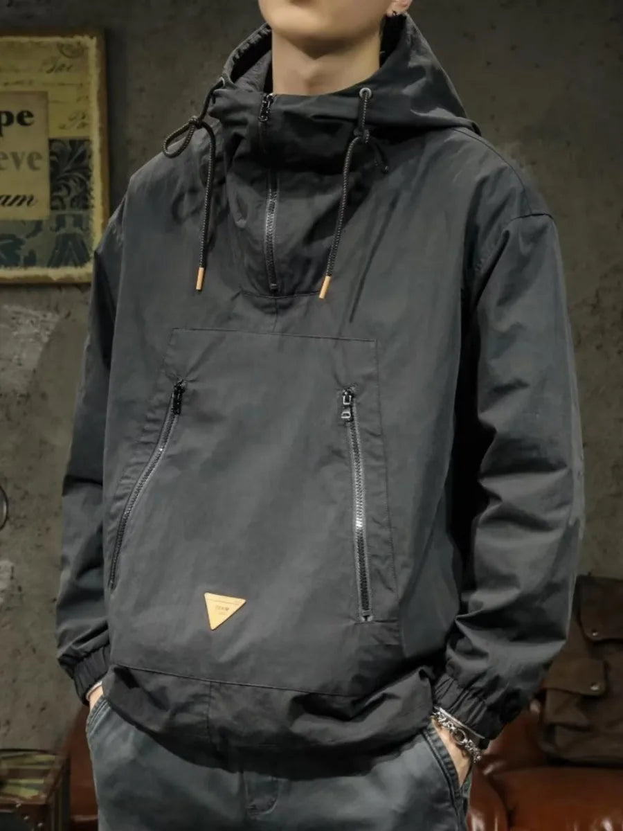 Large Size Cargo Hooded Jacket Men's Top Coat Fashion Trend Youth Outdoor Leisure Spring Autumn Handsome Windproof Jacket