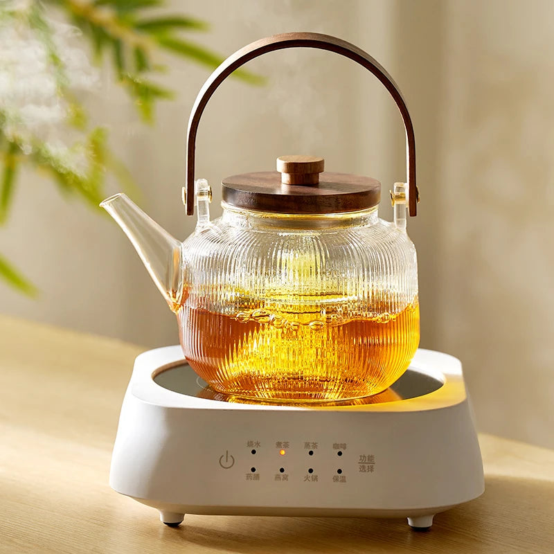 GIANXI Glass Tea Pot With Wooden Handle And Wooden Cover Stainless Steel Filter Steaming Of Tea Set Transparent Glass Teapot