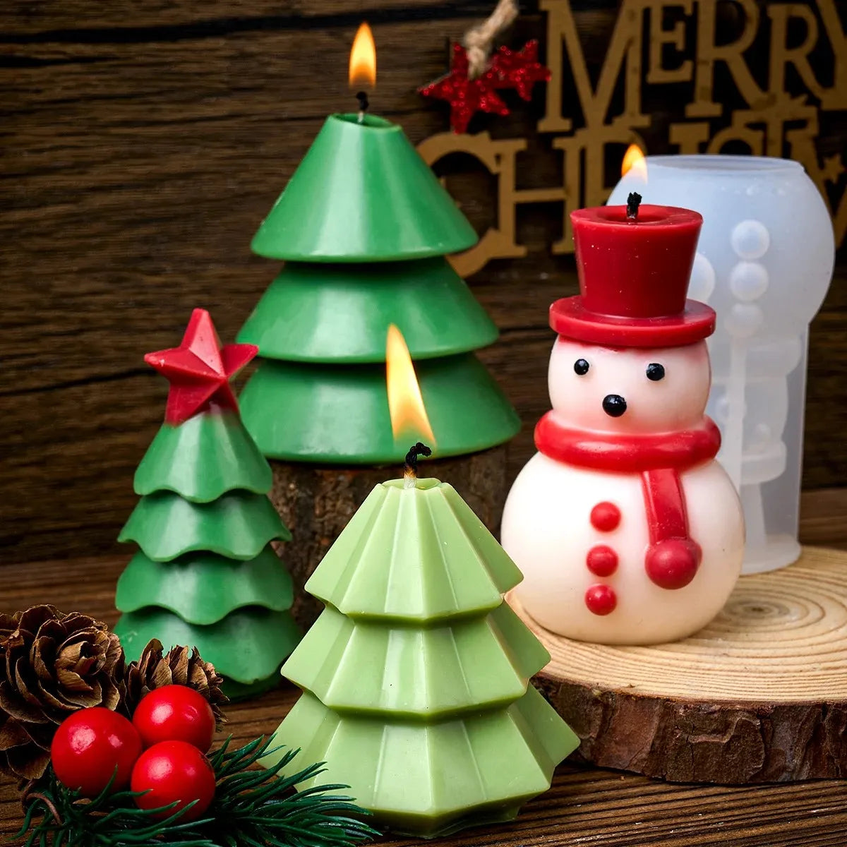 New Wool Scarf Snowman Resin Mold 3D Christmas Tree Candle Silicone Mould Cake Baking Tools DIY Crafts Party Decor Making Tools