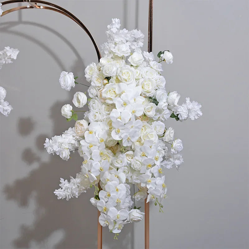 Artificial White Cherry Blossom Orchid Rose Row Wedding Arch Backdrop Wall Hanging Flower Hotel Party Props Home Decor