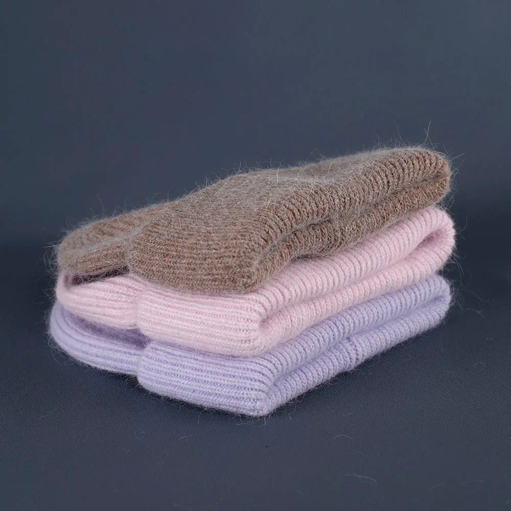 2023 Rabbit Fur Beanies Soft Warm Fluffy Winter Hat for Women Angora Knitted Hat Skullies Beanies Female Bonnet Woman Knit Cap