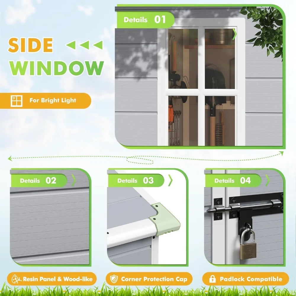 Outdoor Storage Shed, 5x4 FT Plastic Resin Shed with Floor, Garden Tool Sheds with Lockable Door for Patio Backyard Lawn