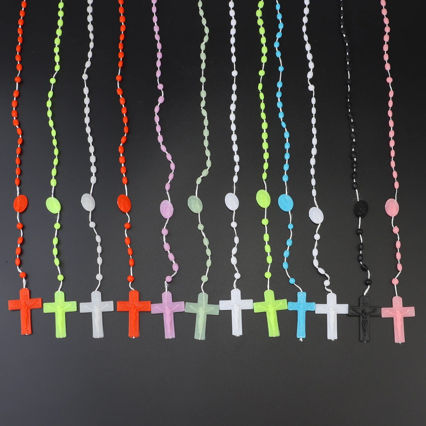 12 Pieces Factory Multicolor Rosaries Glow Plastic Necklace Rosary Beads Bright Necklace Catholicism Prayer Religious Jewelry