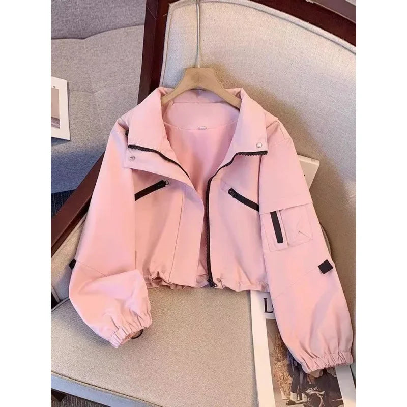 Spring Autumn 2024 New Sensibility Cropped Jacket Top Casual Loose-fit Hooded Trendy Design Fashion Outerwear