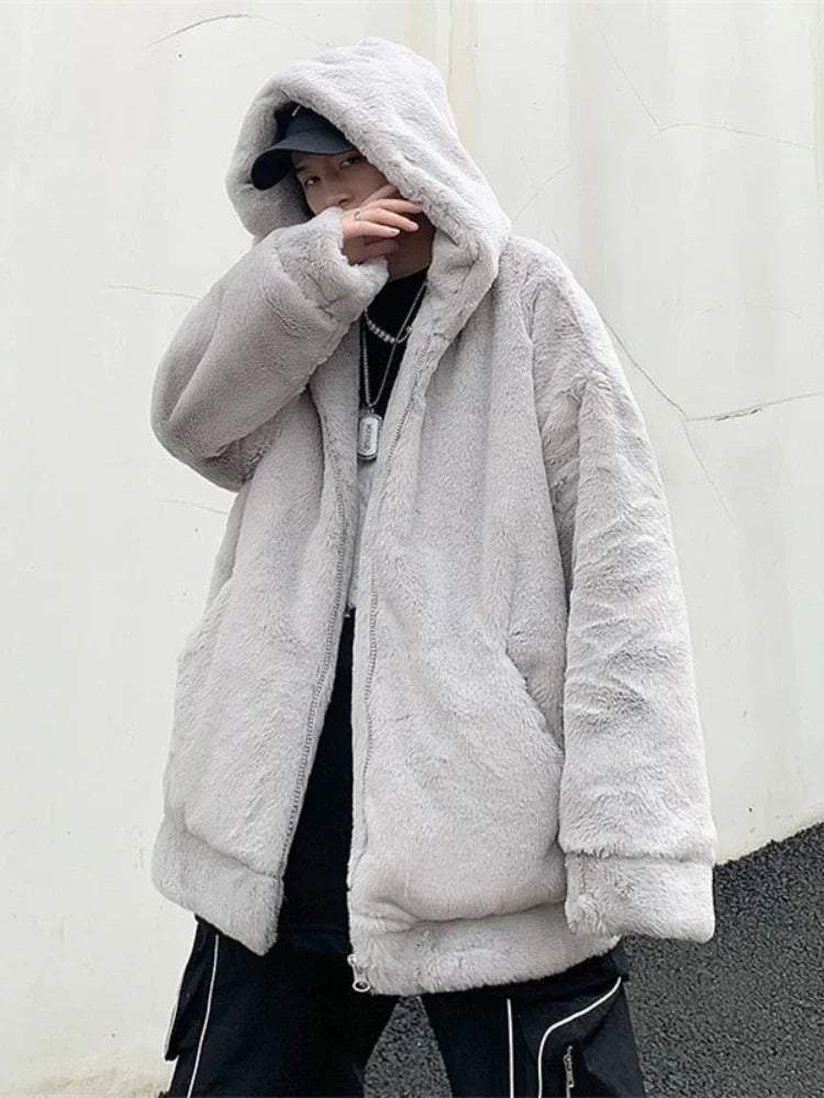 Gmiixder Streetwear Padded Jacket for Men Thickened Lamb Rabbit Wool Coat 2023 Winter Fashion Lovers Gothic Harajuku Fake Fur