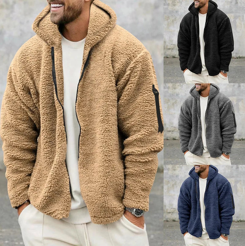 American Heavy Coat Male Autumn Winter Double-sided Fleece Warm Jacket Casual Sports Hooded Coat Spot Sales Free Shipping