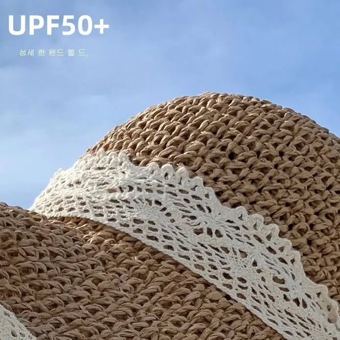 Straw Hat Women Fresh Handmade Fisherman Hat Spell Color Raw Edge Sunshade Hat Korean Version Simple Sunscreen Sun Hat Vacation