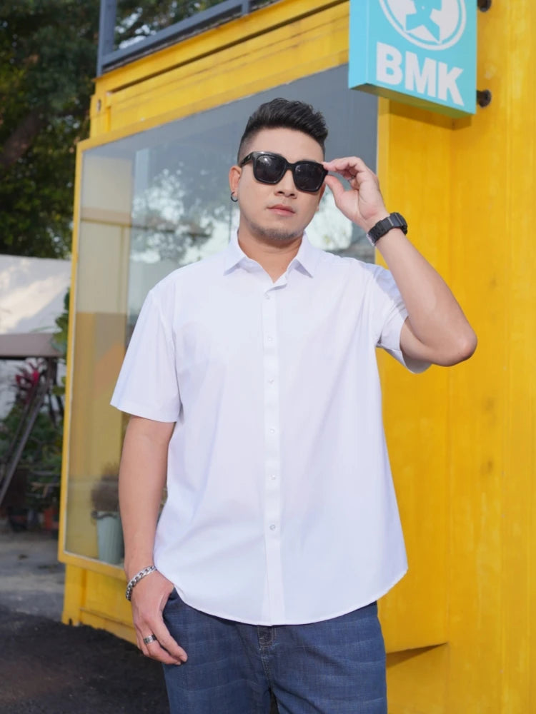 Summer Men Shirt Traceless Elasticity Short Sleeve Oversize 6XL 7XL 8XL 10XL Plus Size Dress Ice Formal Designer High Quality