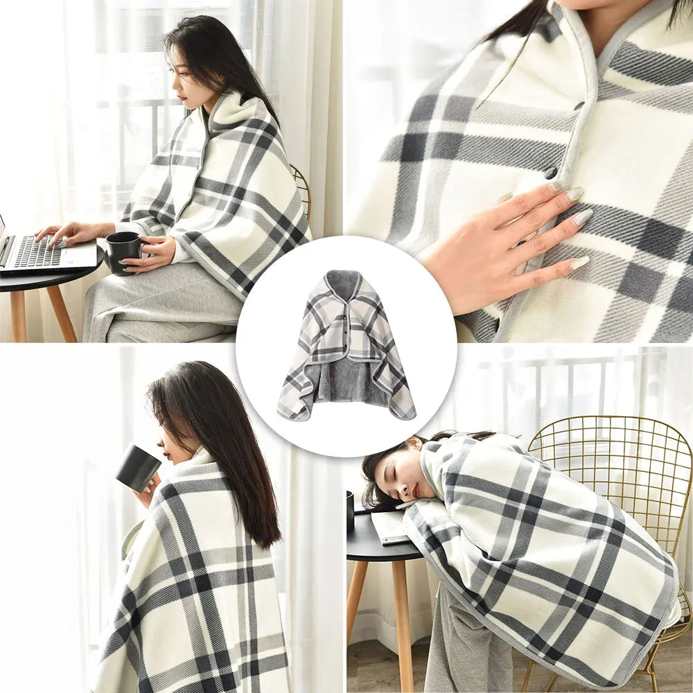 Wearable Plaid Blanket Fleece Doublelayer Blankets With Button Thicken Multifunction Winter Warm Throw Blanket For Sofa Bed
