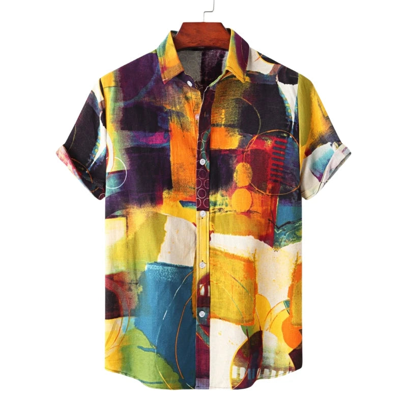 Hawaiian Shirt Men Shirts High Quality Man T-shirt Men's Luxury Clothing Fashion Blouses Social Cotton T-shirts