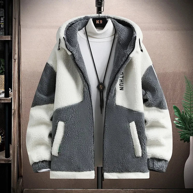Trendy Loose-fit Sheep Velvet Jacket For Men Thickened Padded Winter Casual Hip Hop Style Jacket For High School Students