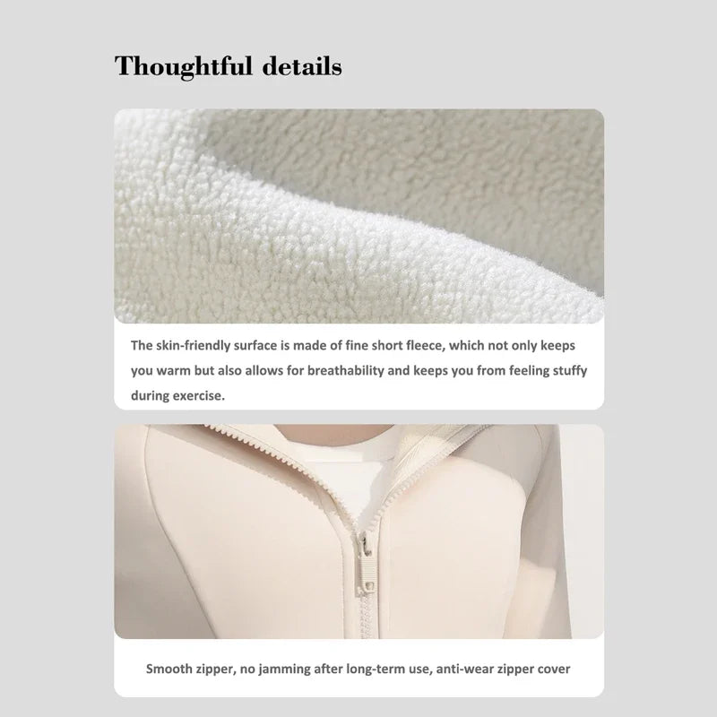 Women's Yoga Plus Velvet Jacket Slim Fit Waist Sports Leisure Hooded Sweater Autumn and Winter Velvet Wide Zipper Hoodies