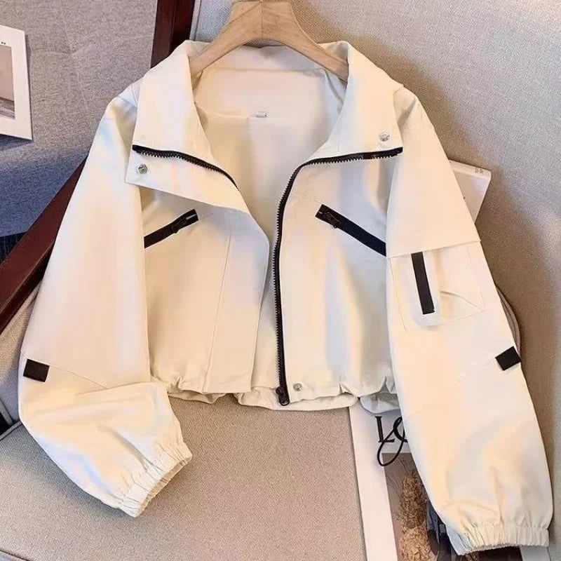 Spring Autumn 2024 New Sensibility Cropped Jacket Top Casual Loose-fit Hooded Trendy Design Fashion Outerwear