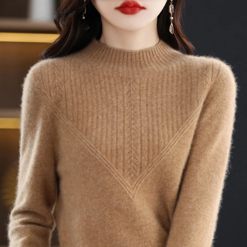 100% merino sweater women's turtleneck pullover loose knit bottoming shirt autumn and winter long sleeve cashmere top