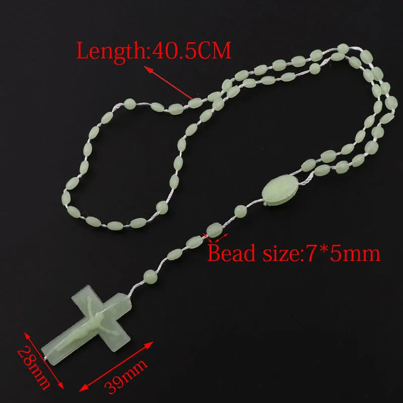 12 Pieces Factory Multicolor Rosaries Glow Plastic Necklace Rosary Beads Bright Necklace Catholicism Prayer Religious Jewelry