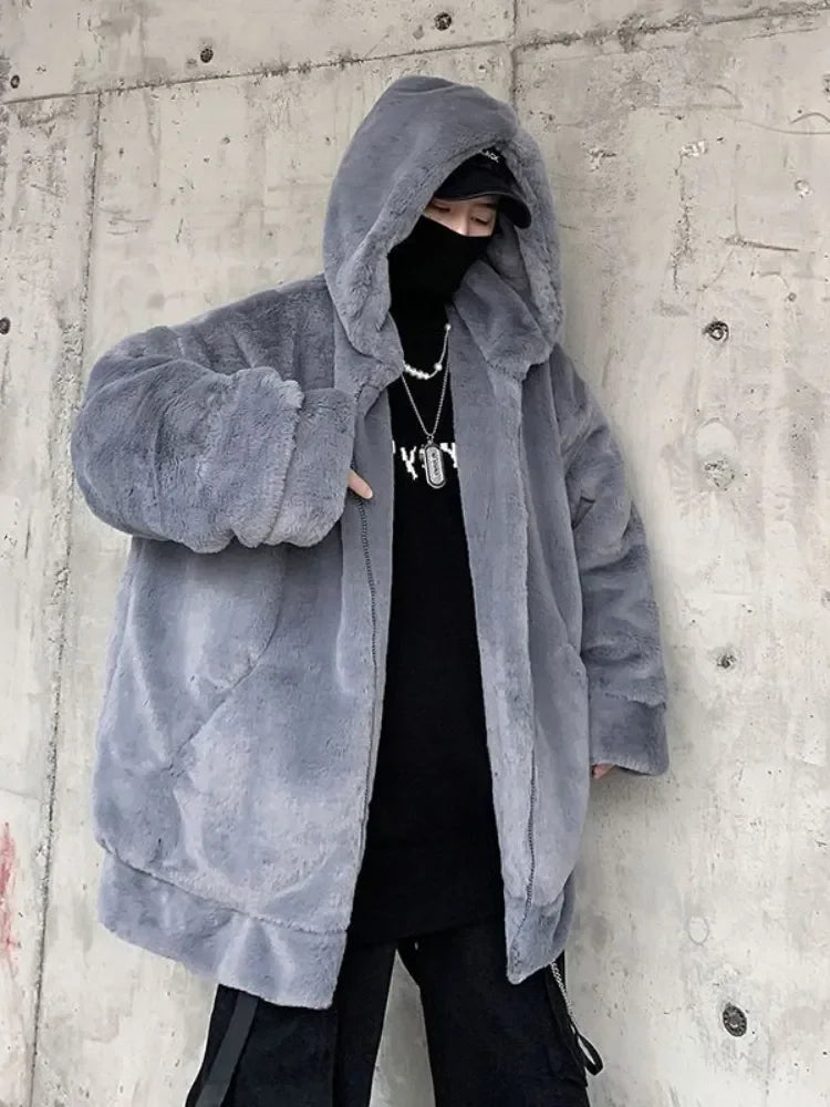 Gmiixder Streetwear Padded Jacket for Men Thickened Lamb Rabbit Wool Coat 2023 Winter Fashion Lovers Gothic Harajuku Fake Fur