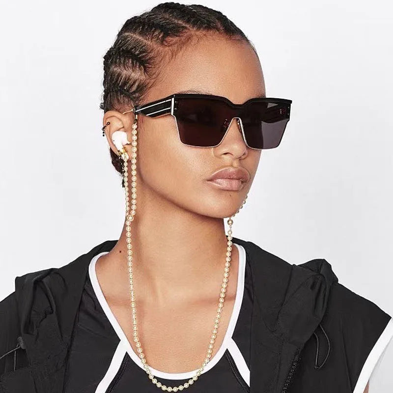 Unisex One Piece Square Sunglasses Men Brand Designer Luxury Rivet Oversized Sun Glasses For Female Coating Flat Lens Sunglass