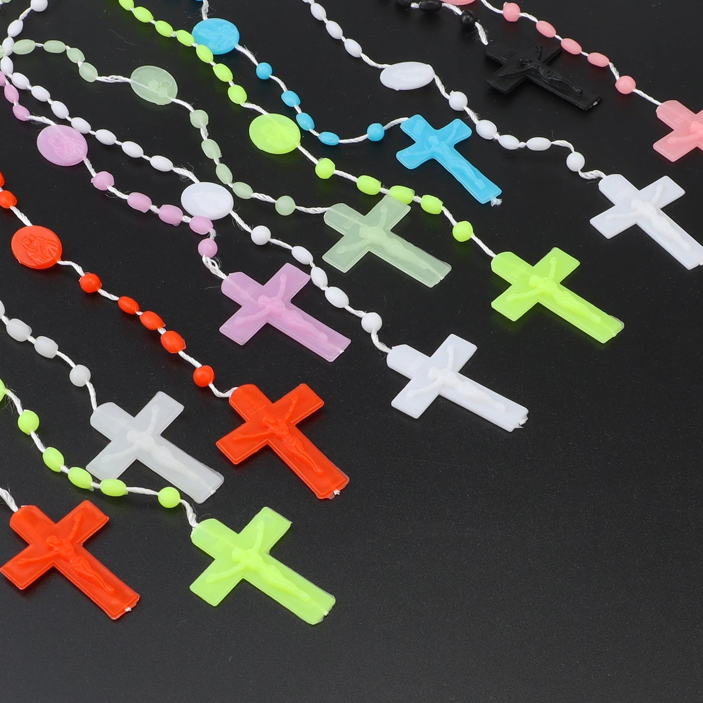 12 Pieces Factory Multicolor Rosaries Glow Plastic Necklace Rosary Beads Bright Necklace Catholicism Prayer Religious Jewelry