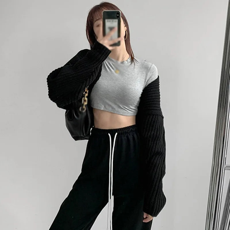Retro Solid Color Loose Fitting Fashionable And Sexy Short knitted Long Sleeved Cardigan Jacket