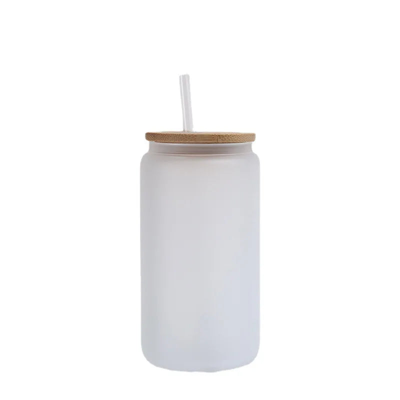 US Warehouse 8Pack Sublimation Blanks Glass Cans Frosted with Bamboo Lids and Straws Drinking Jars for Juice DIY
