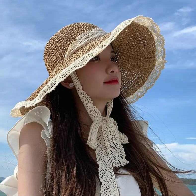 Straw Hat Women Fresh Handmade Fisherman Hat Spell Color Raw Edge Sunshade Hat Korean Version Simple Sunscreen Sun Hat Vacation