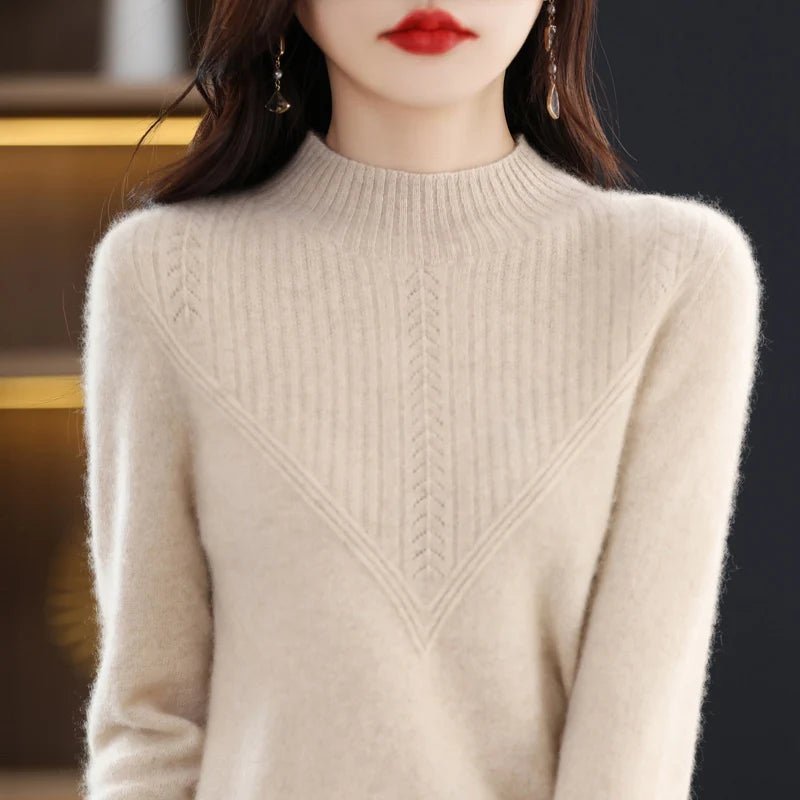 100% merino sweater women's turtleneck pullover loose knit bottoming shirt autumn and winter long sleeve cashmere top