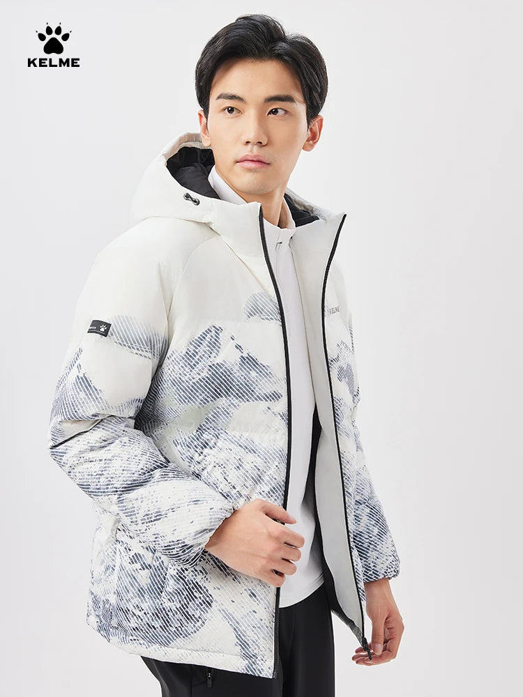 Kelme Short Down Jacket Men's Winter 2024 Snow Mountain Hooded Warm Cotton Jacket Outdoor Sports Thick Warm Coat