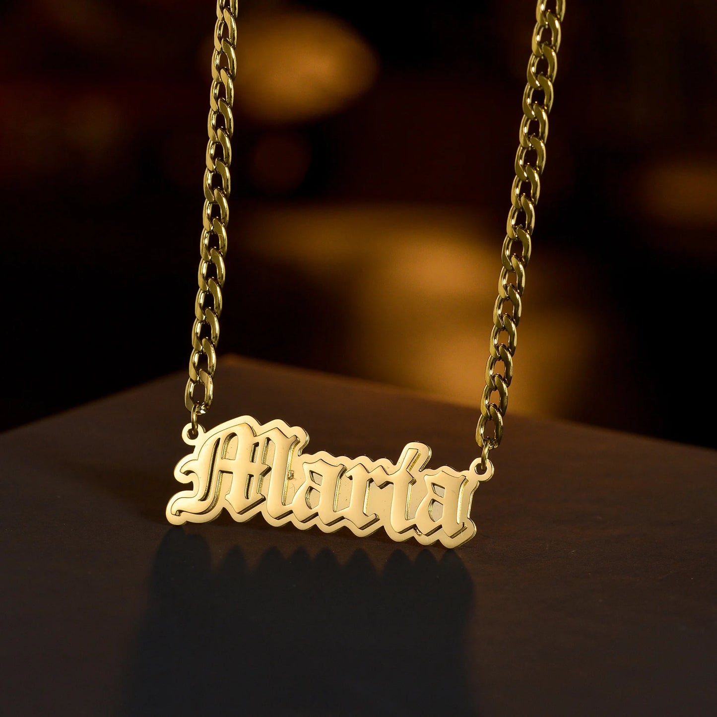 Customized Double Layer Welding Name Letter Necklaces Name for Women Men Heart Necklace Pendant Thick Figaro Chain Jewelry Gift