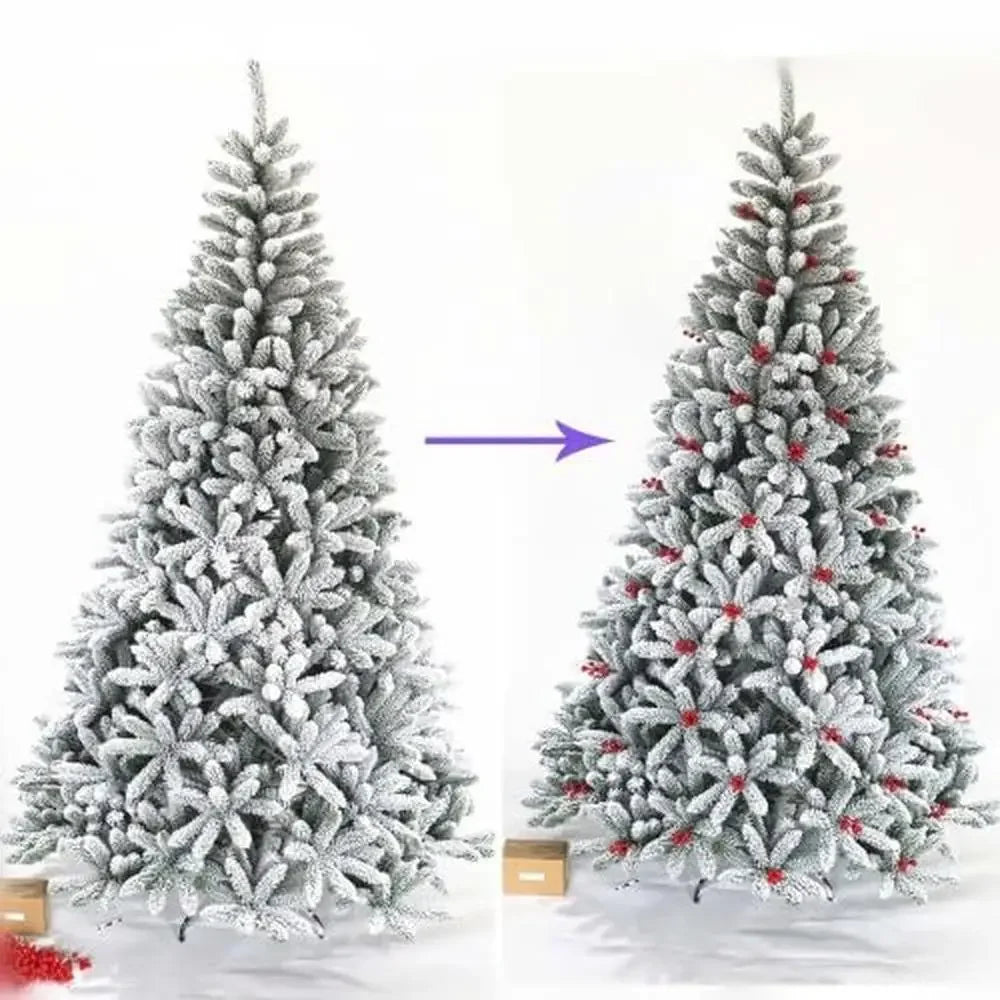 7.5ft Snow Flocked Artificial Spruce Christmas Tree w/Cones & Berries Easy Assembly & Foldable Stand Home Office Party Display
