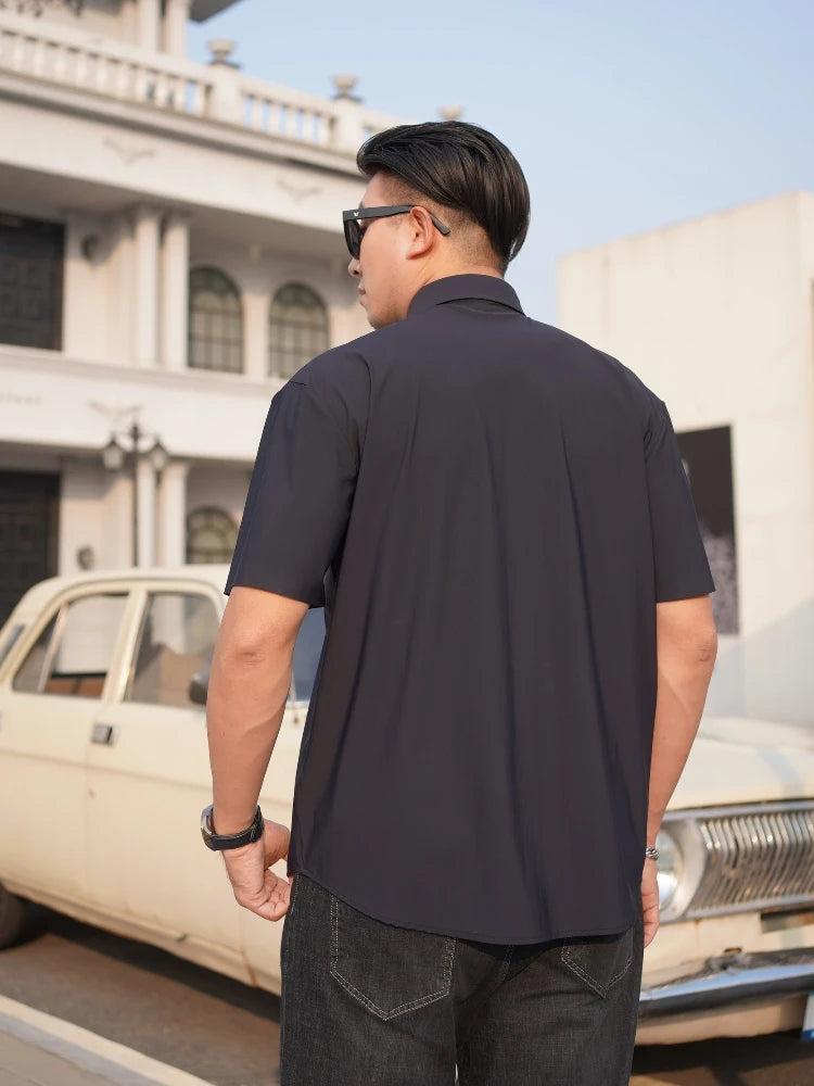 Summer Men Shirt Traceless Elasticity Short Sleeve Oversize 6XL 7XL 8XL 10XL Plus Size Dress Ice Formal Designer High Quality