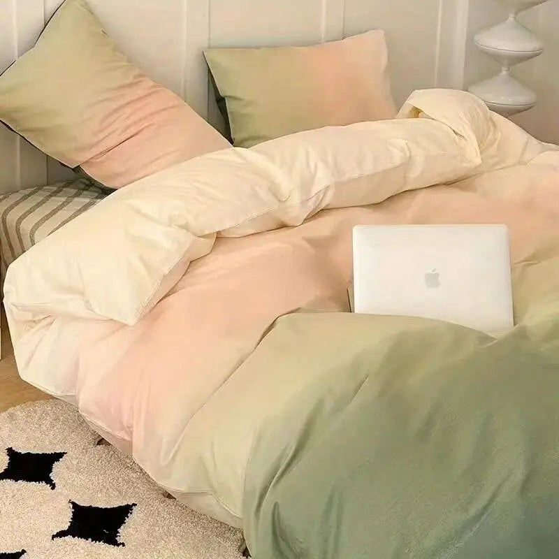 Ins Gradient Blue Bedding Set Soft Flat Sheet Duvet Cover Pillowcase Polyester Bed Linen Single Queen Full King Size Quilt Cover