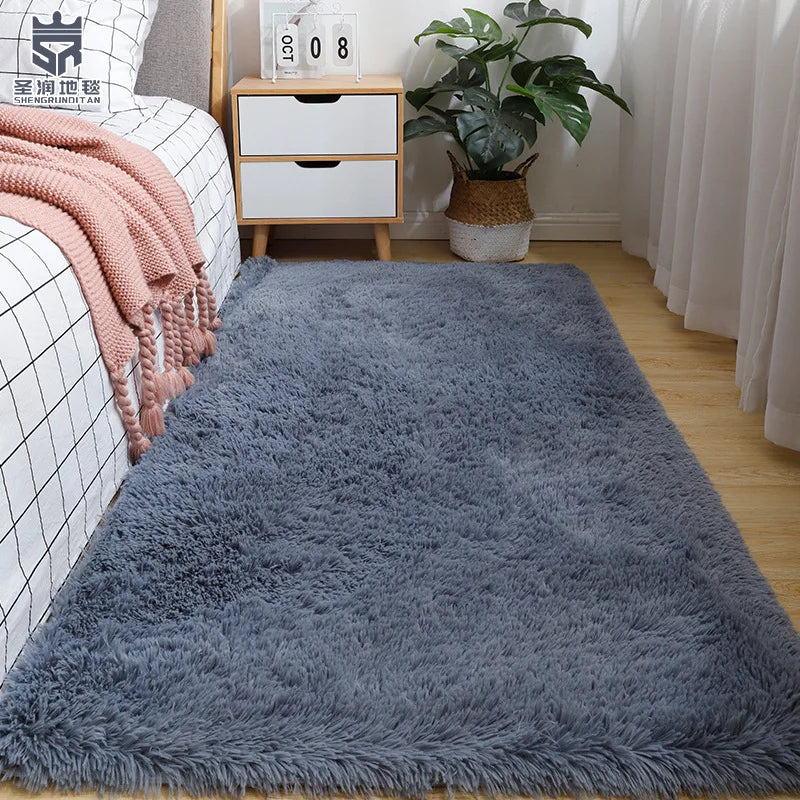 Silk Wool Bedside Blanket for Girls, Ins Bedroom Plush Carpet, Silicone Non Slip Bottom, Living Room Carpet, Cute Rug