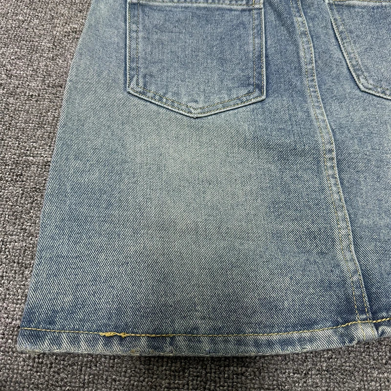 Denim Skirt Women Belt Fashion New 2024 Summer A-line Pocket High Waist Casual Streetwear Female Bottom Mini Skirts