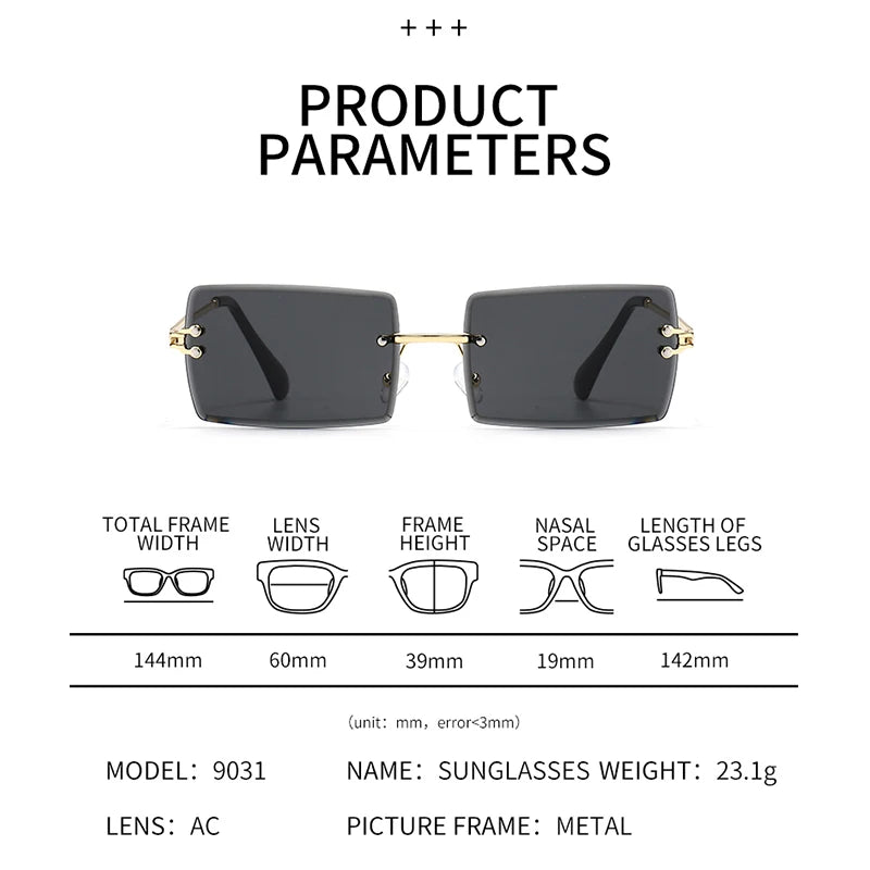 19 Pairs Per Set Sunglasses Trendy Rimless Rectangle For Men Women Fashion Small Frame Eyewear Summer Outdoor Sun Glasses