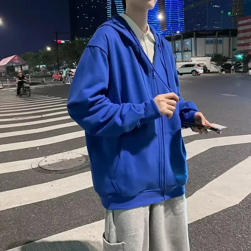 New Spring Autumn Men's Hooded Sweatshirt Cardigan Hong Kong Style Bf Trendy Brand Student Trendy Loose Fit Casual Sports Jacket