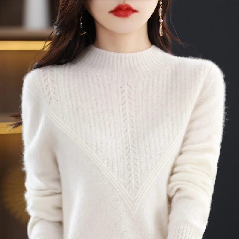 100% merino sweater women's turtleneck pullover loose knit bottoming shirt autumn and winter long sleeve cashmere top