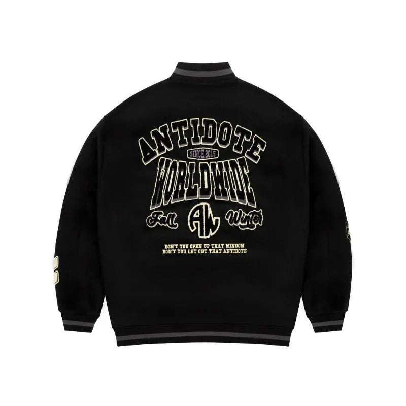 Men's baseball uniform Y2K retro heavy hip-hop embroidery jacket autumn and winter V-neck loose fashion couple casual jacket