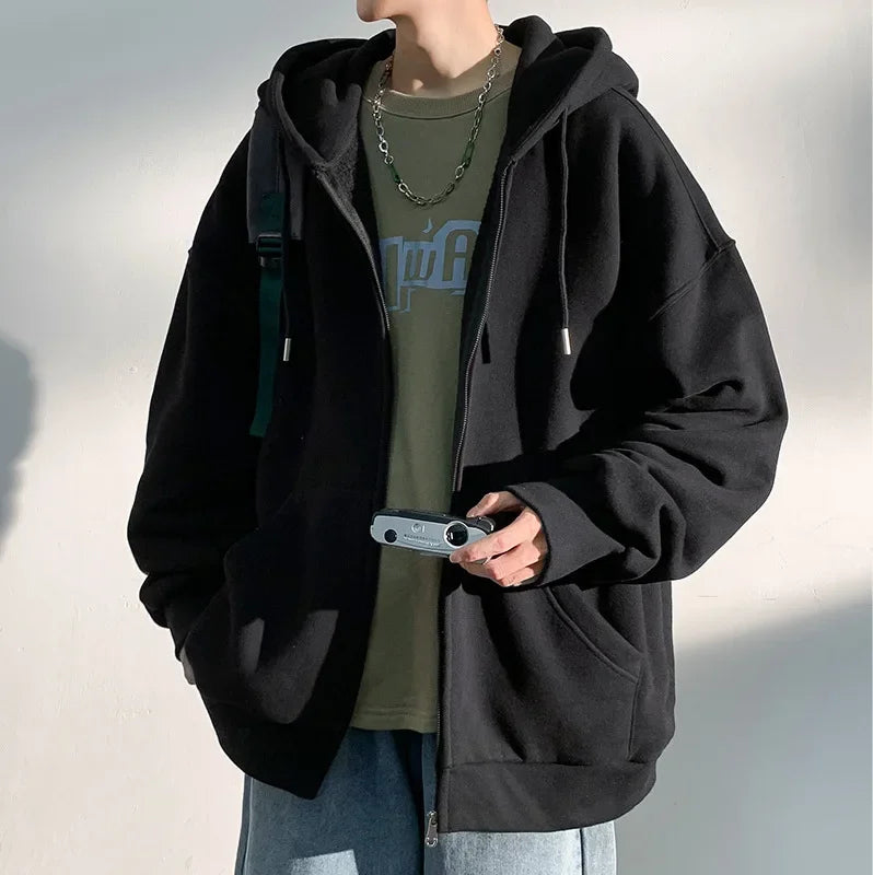 New Spring Autumn Men's Hooded Sweatshirt Cardigan Hong Kong Style Bf Trendy Brand Student Trendy Loose Fit Casual Sports Jacket