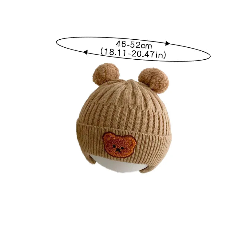 Cartoon Bear Ear Knitted Beanie Cap for Toddlers - Warm & Cute Winter Hat for Boys & Girls