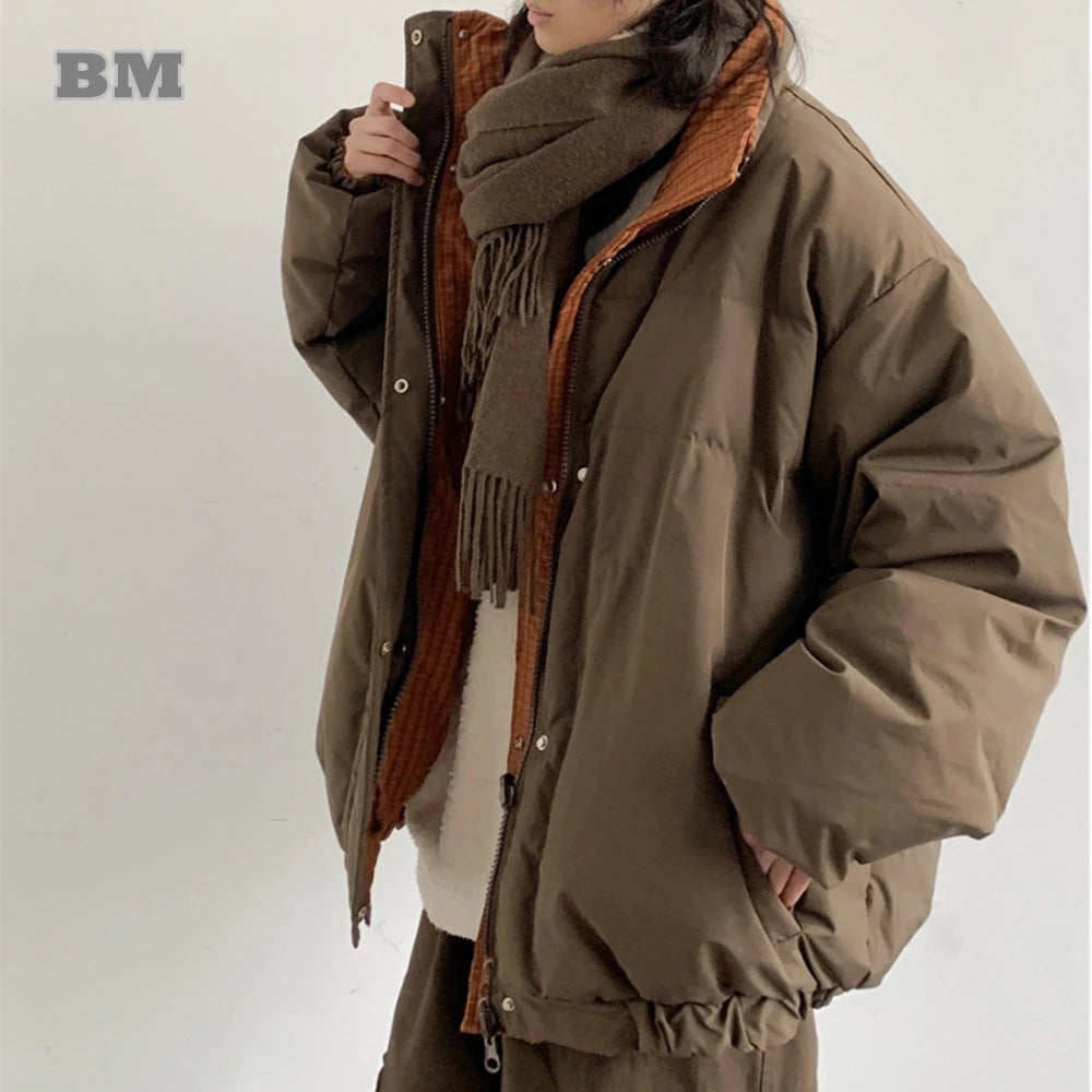 Winter Korean Fashion Reversible Padding Down Jacket For Men Clothing Streetwear Puffer Jacket Male Harajuku Casual Thick Coat