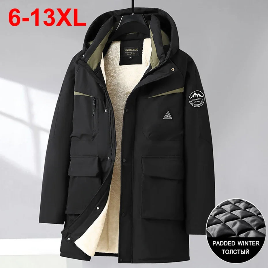 Men's Plus Size Parkas 13XL 12XL Winter Jackets 11XL Thicken Warm Hooded Coat Man Black Big Size Padded Jacket 10XL 9XL Outwear