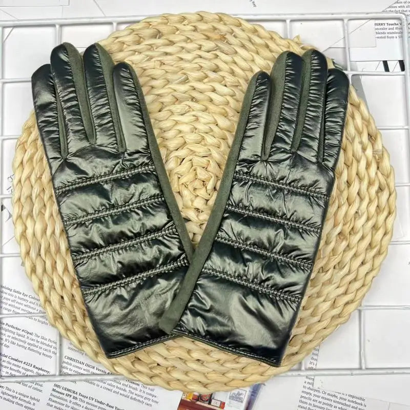 Winter Women Fashion Luxury Waterproof Keep Warm Touch Screen Plus Fleece Down Cloth Suede Soft Gloves Elasticity