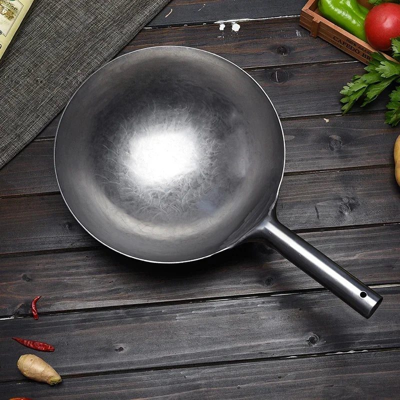 Thickened 30 32 34cm Uncoated Carbon Steel Wok pans Cooking Pot Chinese Hand-forged Non-stick Iron Pot cookware pans