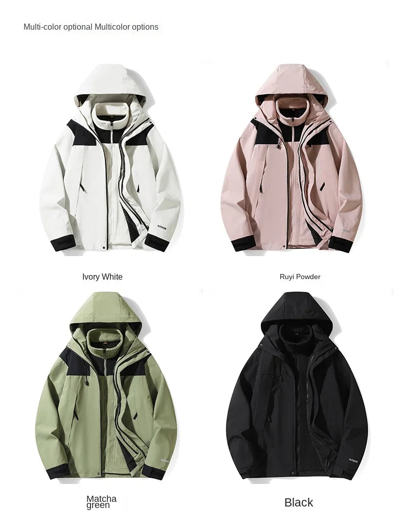Outdoor 3-in-1 Hardshell Jacket for Men and Women,Antifouling warm Jacket, Waterproof Cold-resistant Mountaineering Jacket