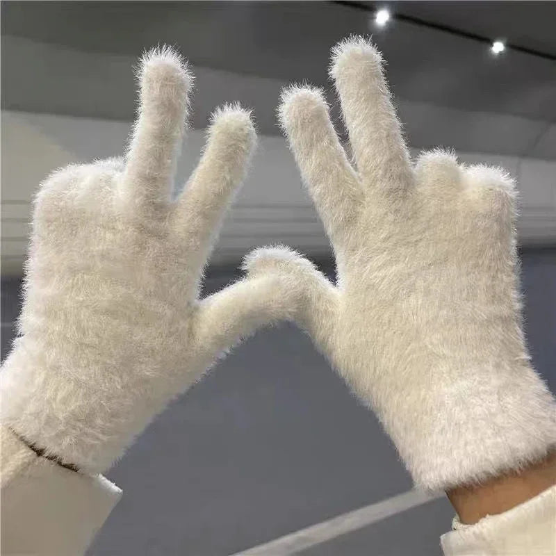 Lovely Coral Plush Fingerless Warm Furry Gloves Women Men Korean Style Winter Snow Versatile Furry Thickened Cold-proof Gloves